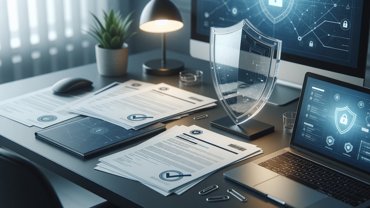 Cyber insurance readiness documents and laptop