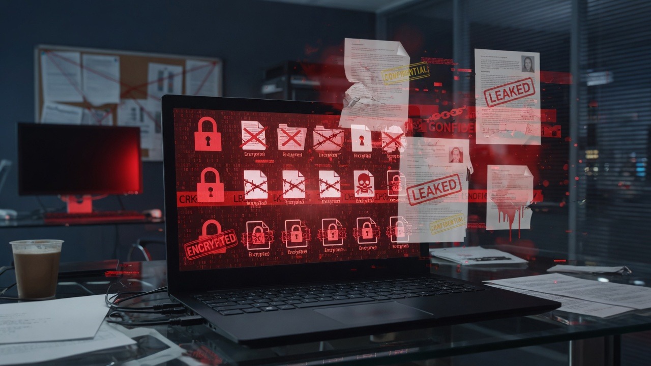 Double Extortion Ransomware: Why Paying Is Not a Plan 1 Double extortion ransomware concept on a laptop
