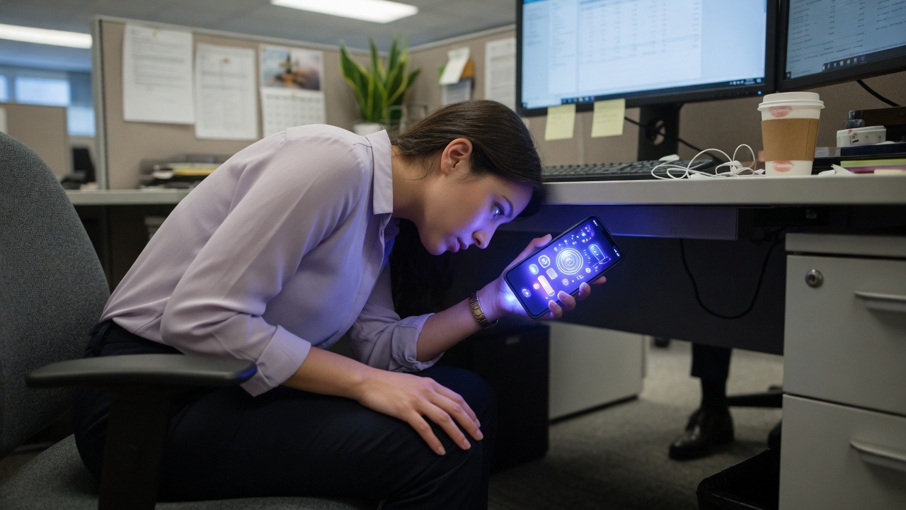 Shadow AI at work—employee using unauthorized AI on a phone