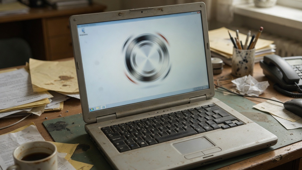 Why Office PCs Feel Slow—and What to Fix First 1 Slow aging office laptop on a business desk