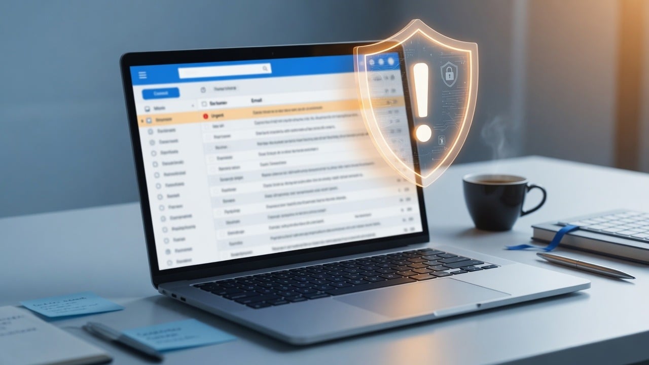 How to Spot Phishing Emails Before They Cost Your Business 1 Phishing awareness — laptop email with warning shield